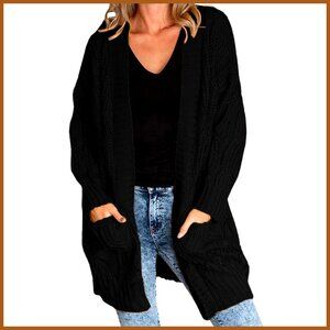 100% Acrylic Cable Knit Cardigan Sweater with Pockets